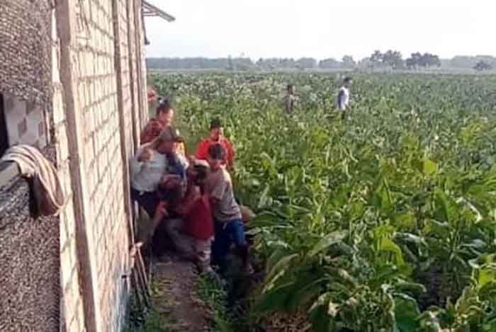 Salah satu korban penyerangan pesilat di Jombang ditolong warga.