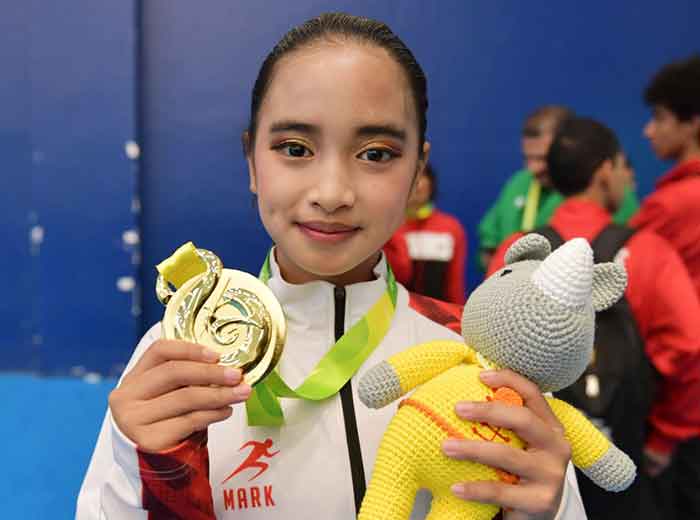 Torehan membanggakan mampu diukir atlet wushu putri junior Thalia Marvelina Tanzil yang berhasil mempersembahkan medali emas untuk Indonesia di Kejuaraan Dunia Wushu Junior 2022 di ICE BSD, Tangerang, Banten, (7/12) siang.