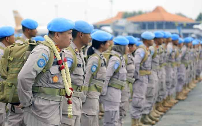 personel Polri kembali bertugas usai menjalankan misi kemanusiaan Perserikatan Bangsa-Bangsa di Bangui, Afrika Tengah.