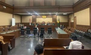 Persidangan perkara tindak pidana korupsi (tipikor) dalam pengelolaan keuangan dan dana investasi oleh PT. ASABRI (persero) pada beberapa perusahaan periode tahun 2012 s/d 2019 di Pengadilan Tindak Pidana Korupsi pada Pengadilan Negeri Jakarta Pusat, Selasa (10/1/2023). (Foto: Puspenkum Kejagung)