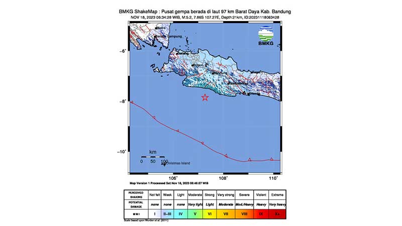 Gempabumi Tektonik M5,2 di  Selatan Cianjur, Jawa Barat, Tidak Berpotensi Tsunami