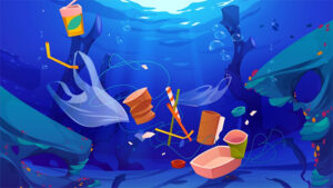 ilustrasi sampah di laut