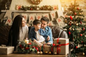 Family on Christmas with presents