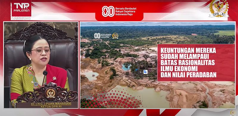 Ketua DPR RI Puan Maharani berpidato dalam sidang tahunan MPR RI, Jumat (15/8/2025).