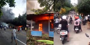 Akibat tawuran antar-pelajar, berujung pembakaran sejumlah rumah warga di Desa Hunuth, Kecamatan Teluk Ambon, Kota Ambon.