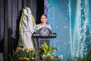 Wakil Menteri Pariwisata, Ni Luh Puspa saat sambutan dan menghadiri Wisuda ke-VI Poltekpar Lombok, Sabtu (25/10/2025).