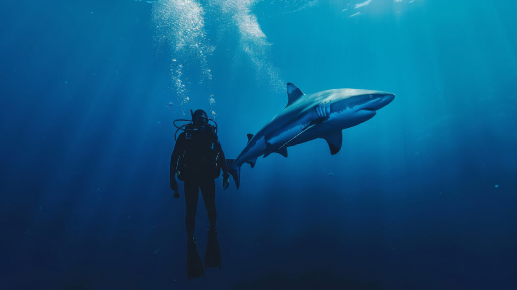 Ilustrasi menyelam mencari ikan