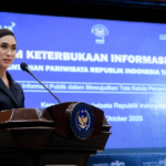 Menteri Pariwisata, Widiyanti Putri Wardhana saat sambutan pada acara Forum Keterbukaan Informasi Publik dan Penganugerahan kepada Unit Kerja di Jakarta, (29/10/2025).