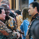 Presiden Republik Indonesia, Prabowo Subianto menggelar jamuan santap malam kenegaraan untuk Presiden Republik Afrika Selatan, Matamela Cyril Ramaphosa di Halaman Tengah Istana Kepresidenan, Jakarta, pada Rabu, 22 Oktober 2025.