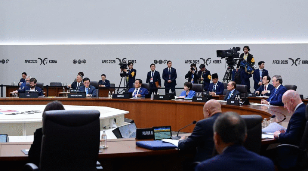 Presiden Republik Indonesia Prabowo Subianto menyampaikan national speech pada APEC Economic Leaders’ Meeting (AELM) sesi ke-2 di Hwabaek International Convention Centre (HICO), Gyeongju, Republik Korea, pada Sabtu, 1 November 2025.