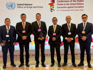Delegasi Kejaksaan Republik Indonesia berpose bersama saat menghadiri Conference of the States Parties (COSP) ke-11 United Nations Convention Against Corruption (UNCAC) di Doha, Qatar, 15–19 Desember 2025, sebagai wujud komitmen Indonesia memperkuat kerja sama global dalam pemberantasan korupsi dan pemulihan aset lintas negara.