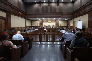 Suasana persidangan perkara dugaan suap dan perintangan perkara dengan terdakwa Marcella Santoso dkk di Pengadilan Tindak Pidana Korupsi (Tipikor) pada Pengadilan Negeri Jakarta Pusat, Rabu (11/2/2026).