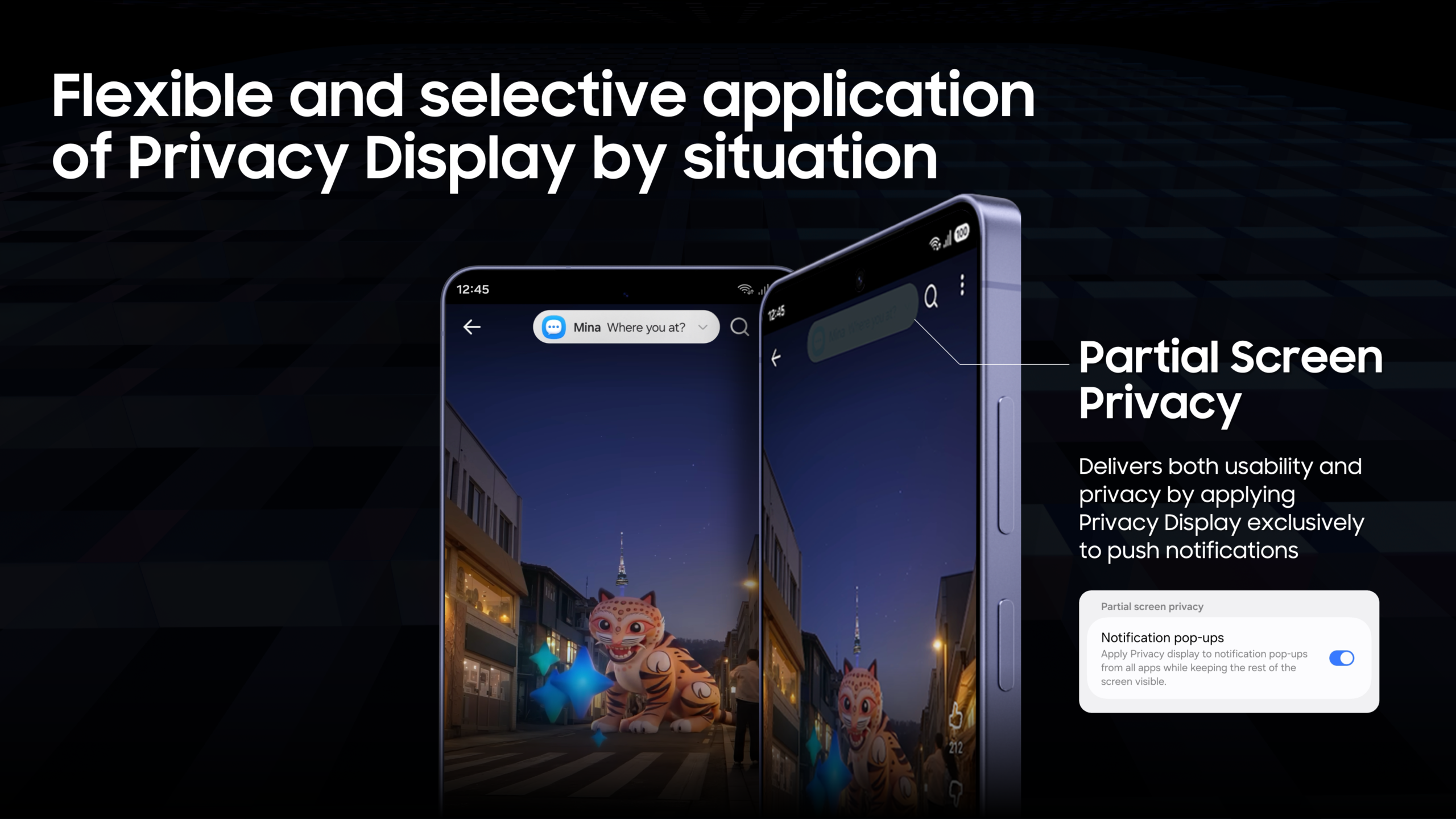 Privacy Display di Galaxy S26 Series adalah fitur privasi layar yang menjaga tampilan lebih terlindungi dari sudut samping saat pengguna mengakses informasi sensitif di ruang publik.