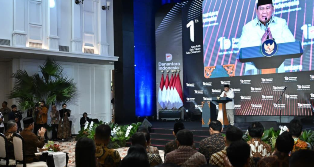 Presiden Prabowo Subianto menghadiri acara tasyakuran Hari Ulang Tahun (HUT) ke-1 Danantara Indonesia yang digelar di Wisma Danantara, pada Rabu, 11 Maret 2026.