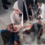 Agrapinus Rumatora tergeletak di lantai bandara Karel Sadsuitubun, setelah di tikam oleh OTK.