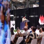 Presiden Prabowo Subianto menyampaikan sambutannya pada peresmian fasilitas perakitan kendaraan komersial listrik milik PT VKTR Sakti Industries di Kabupaten Magelang, Provinsi Jawa Tengah, Kamis, 9 April 2026.