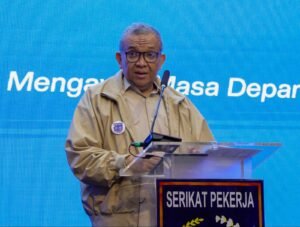 Afriansyah Noor saat membuka Rapat Kerja Nasional Serikat Pekerja Sucofindo di Jakarta, Rabu (22/4/2026).