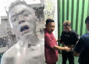 Manusia Silver saat diamankan jajaran kepolisian dari Polsek Kuta.