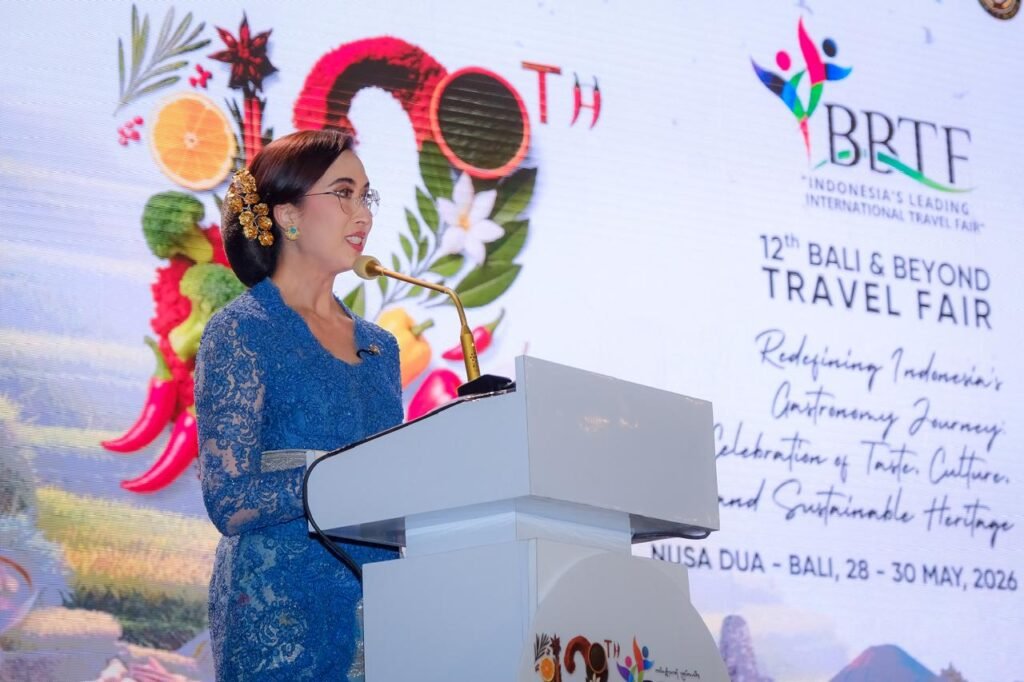 Menteri Pariwisata Widiyanti Putri Wardhana dalam sambutannya pada pembukaan Bali & Beyond Travel Fair (BBTF) 2026 di Heritage Beach Garden, The Westin Resort Nusa Dua, Bali, (28/5/2026).