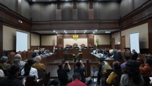 Suasana sidang lanjutan perkara dugaan tindak pidana korupsi digitalisasi pendidikan pengadaan chromebook di Pengadilan Tindak Pidana Korupsi Jakarta Pusat, Rabu (6/5/2026).