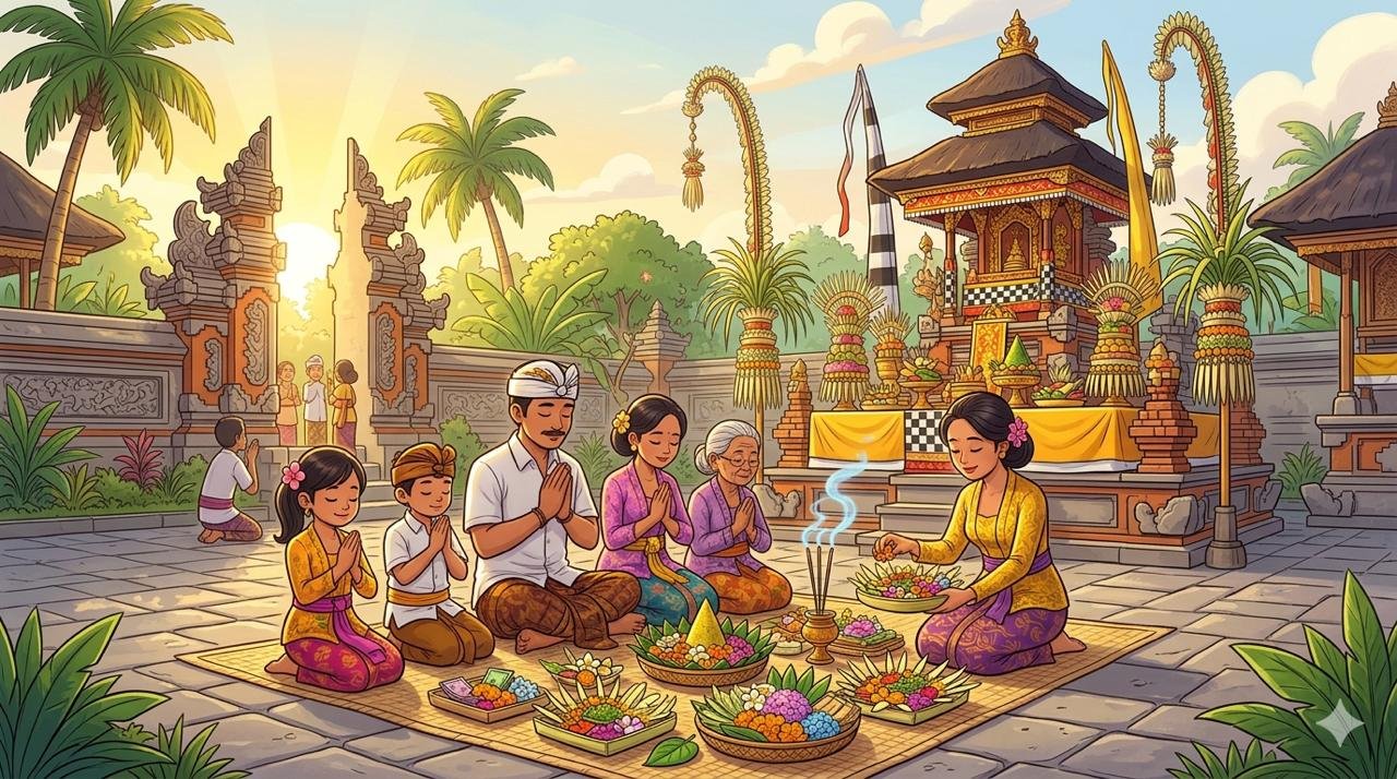 Ilustrasi umat Hindu melakukan persembahyangan.