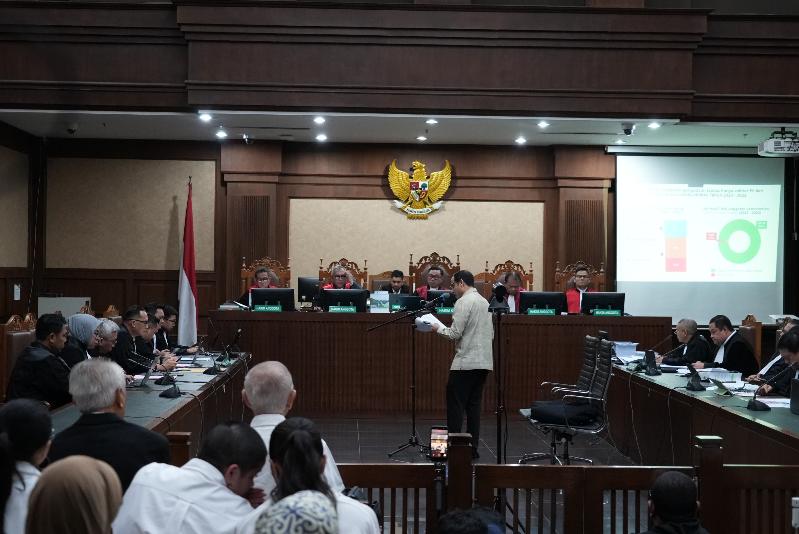 Nadiem Makarim saat menyampaikan duplik dalam persidangan yang digelaNadiem Makarim saat menyampaikan nota duplik pada persidangan yang digelar Selasa 23 Juni 2026 di Pengadilan Tindak Pidana Korupsi pada Pengadilan Negeri Jakarta Pusat. r di PN
