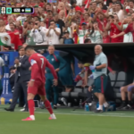 Cristiano Ronaldo melakukan selebrasi usai berhasil menjebol gawang kiper Uzbekistan, Abduvokhid Nematov pada laga kedua piala dunia 2026.