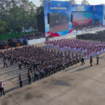 Suasana Upacara Peringatan ke-80 Hari Bhayangkara Tahun 2026 yang digelar di Lapangan Satuan Latihan Korbrimob, Cikeas, Kabupaten Bogor, Rabu, 1 Juli 2026.
