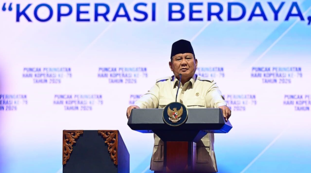 Presiden Prabowo Subianto menghadiri Puncak Peringatan Hari Koperasi ke-79 Tahun 2026 yang digelar di Indonesia Arena, Jakarta, pada Minggu, 12 Juli 2026.
